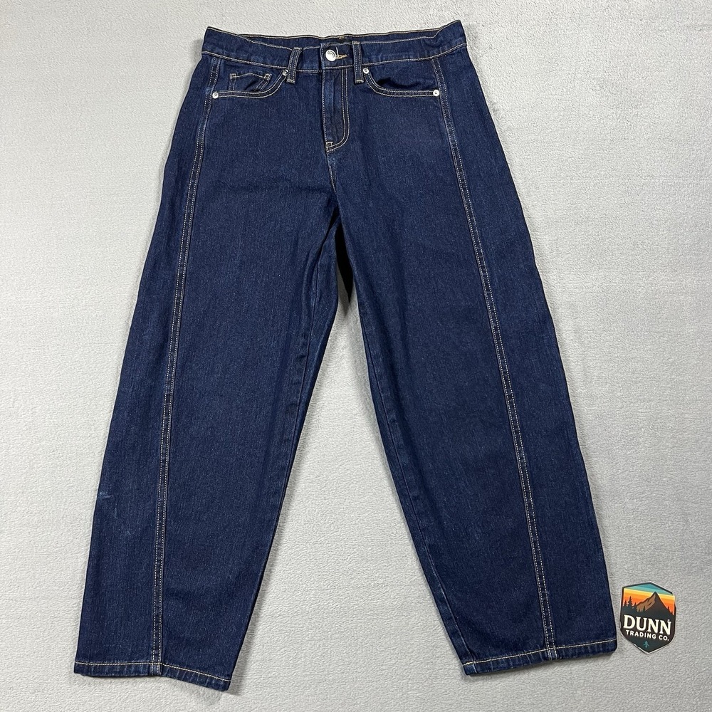 Free Assembly Jeans Womens 2 Blue Barrel Leg High Rise Ankle Stretch Denim